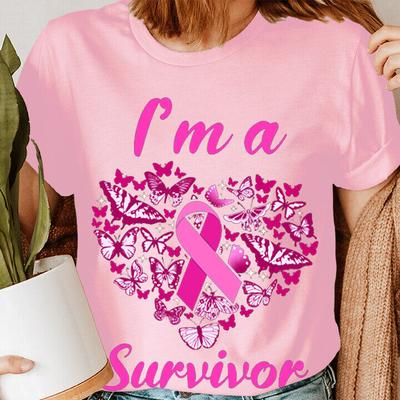 Ich bin eine Überlebende Brustkrebs-Bewusstsein Rosa Schleife Oktober Damen-T-Shirt  BC