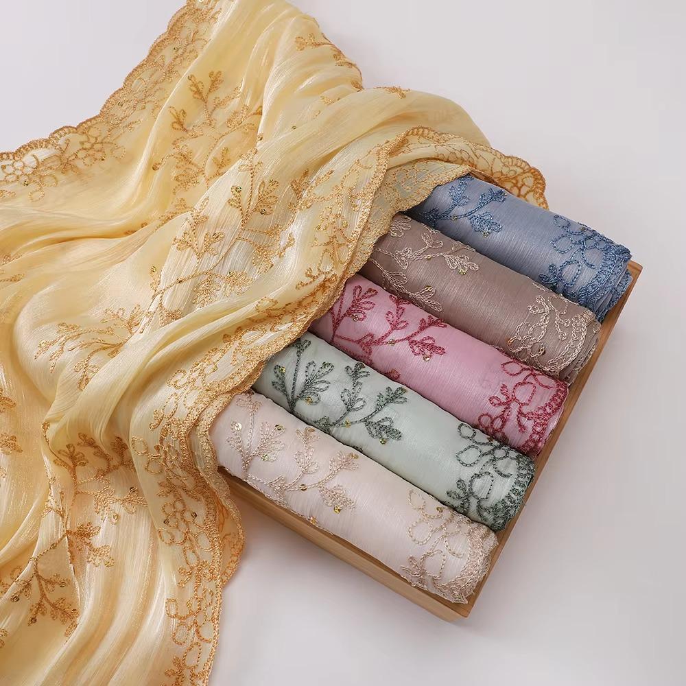 Flowy Sequin Floral Hijab Sparkly Sequin Embroidered Hijab Lace Edge Shawl Wedding Occasion