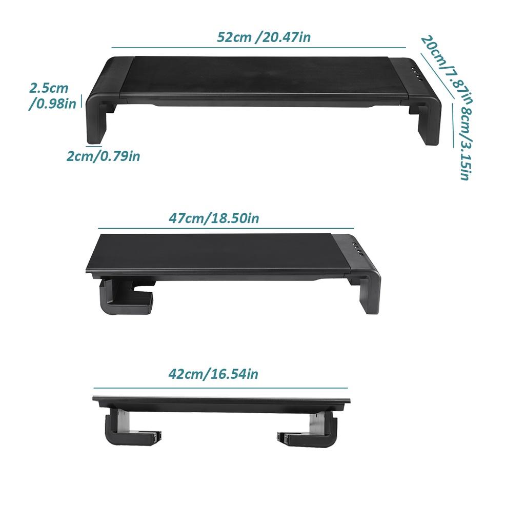 4 USB Multifunktions-Monitorständer mit 2.0 Anschlüssen, Ladefunktion, Monitorhalter, Computerbildschirm-Regal, Laptopständer, Organizer, Schwarz