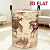 1pc, Dirty Clothes Basket, Western Style Illustration of Cowboys Riding Horses, Suitable for Book And Magazine Storage, Item Storage, Bedroom Storage,