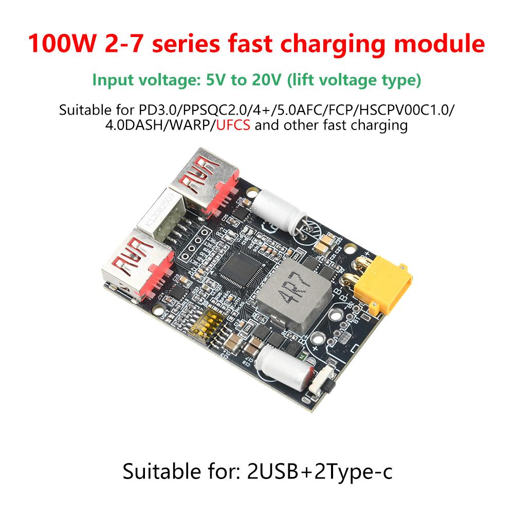 

2-7S 100W Fast Charging Module Universal Mobile Power Motherboard Supports Lithium/LiFePO4 Batteries Dual USB Dual Type C