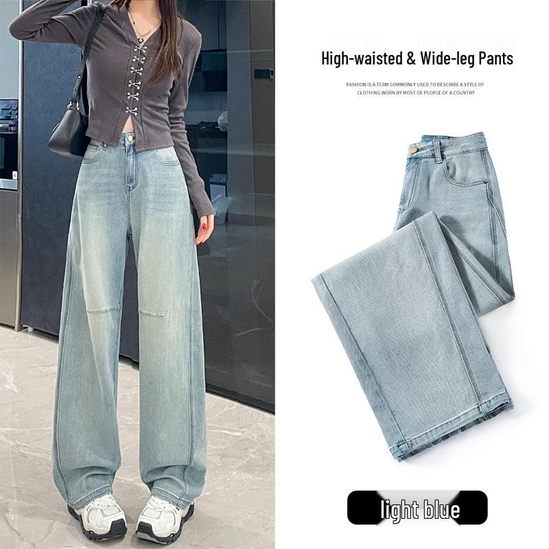 2025 Plus Size Light Wash Women’s Wide Leg Slimming Jeans XL светло-синий