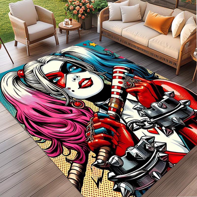 Harley Quinn Joker Print Rug, Washable Floor Carpet, For Entryway Dorm Laundry Room Office Study, Home Decor Birthday Christmas Gift