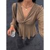 Plus Size V Neck Long Sleeve A Line Knit Top Slimming Blouse