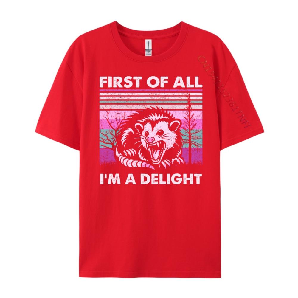 First Of All I M A Delight Retro Purple Angry Opossum Possum Blue And White Graphic T Shirts Natural Cheap S