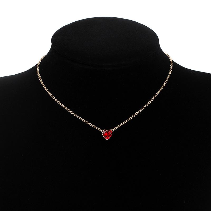 New accessories, European and American simple alloy chain crystal necklace, colorful fashionable heart-shaped zircon collarbone chain
