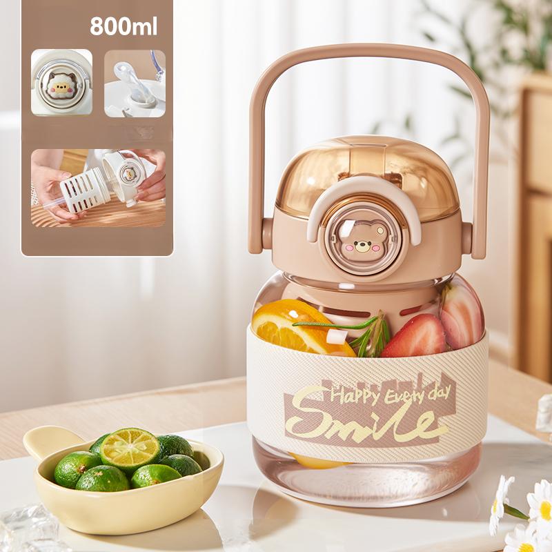 

GIANXI Кружка-чайник мультяшная большой вместимости с ручкой/ситечком, цветочная, 800 мл, герметичная, крышка открывается одной кнопкой, стеклянная кружка с соломинкой 0.8L коричневый