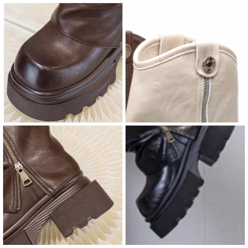 Módní kotníkové boty 13 cm Komínové boty Kožené boty z pravé hovězí kůže Nazouvací Dámské Podzimní Motorkářské Jarní Dámská Móda Mokasíny