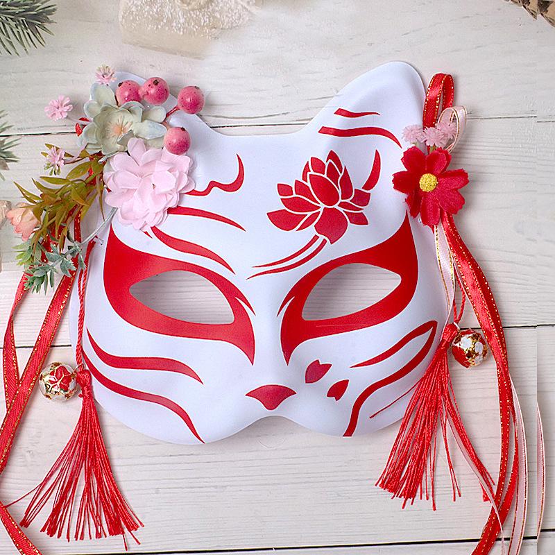 Anime Demon Fox Mask Cosplay Party Hand-painted Japanese Half-face Mask Masquerade Kabuki Role-playing Props