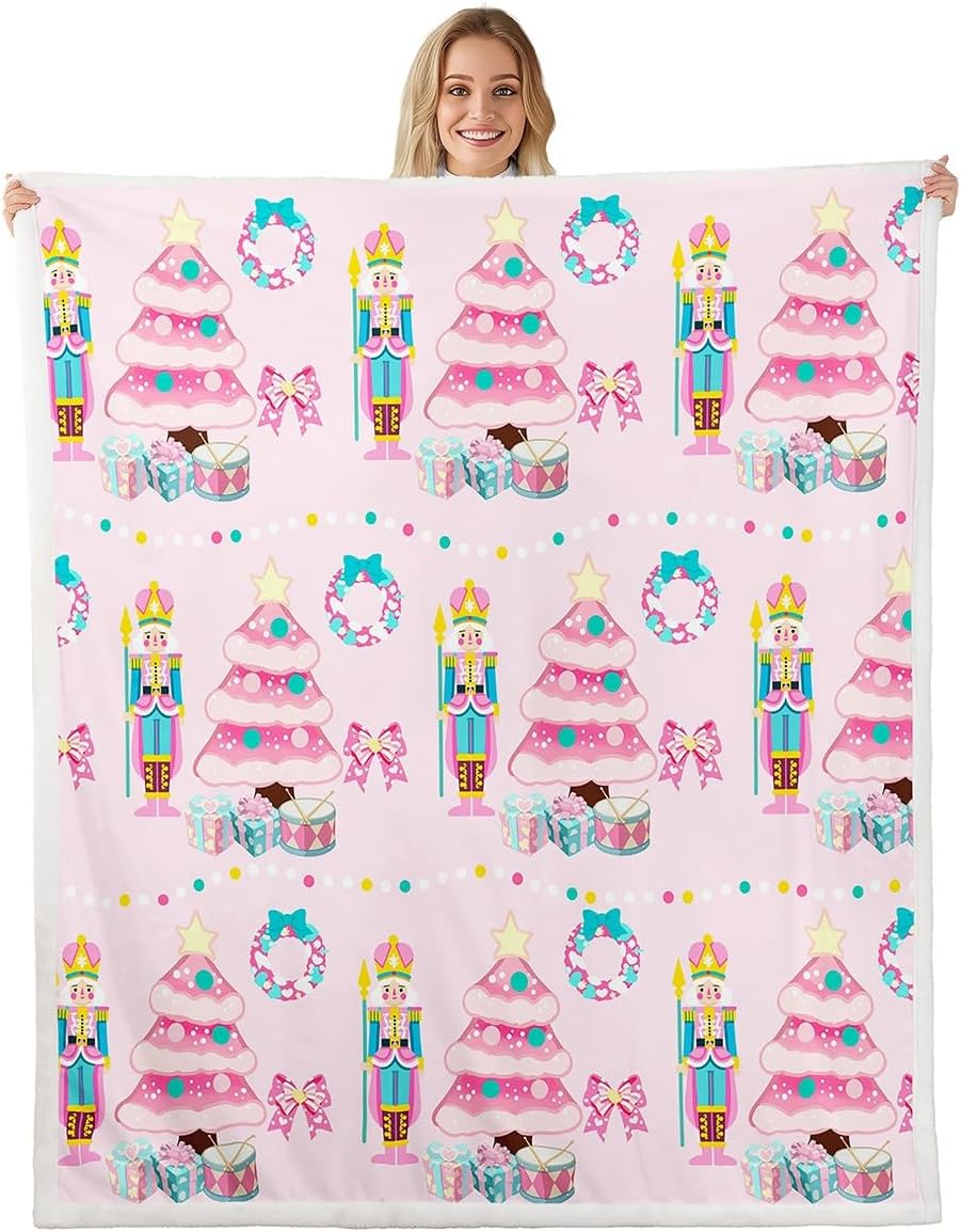 Nutcracker Christmas Fleece Throw Blanket Royal Guarder Ballet Princess Sherpa Blanket for Kids Women Men Plush Fuzzy Xmas Baby 75x90cm