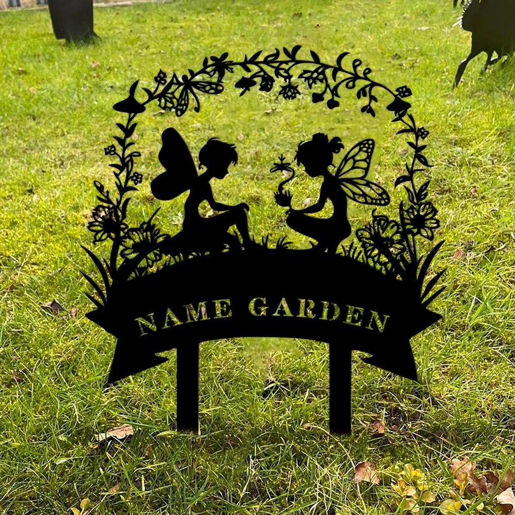 Metal Garden Stake Fairy Garden Sign Personalized Gardener Name Stake