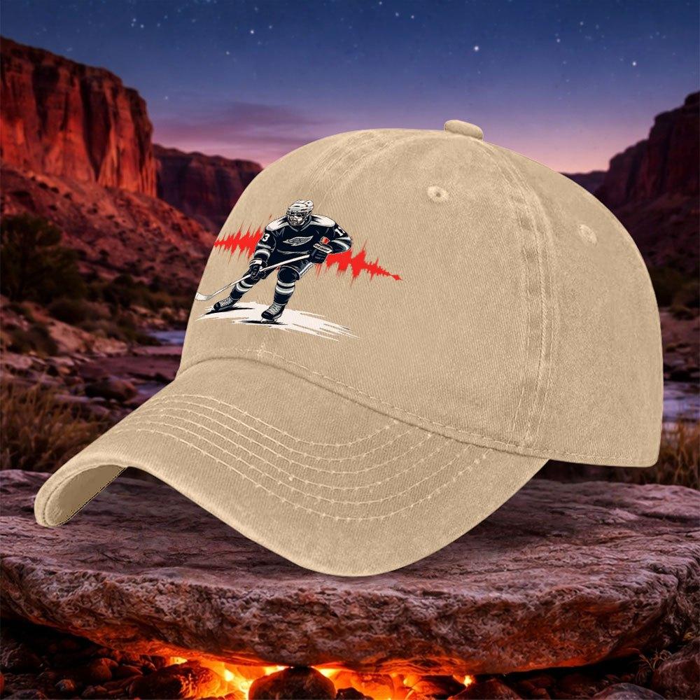 Vintage Ice Hockey Player Unisex Washable Baseball Cap Black Casual Outdoor Hat for Sports Camping Hiking Fishing