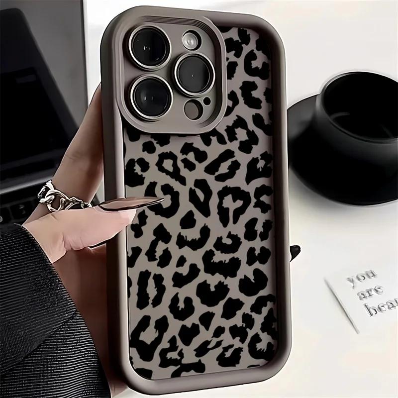 Black Leopard Print Pattern Phone Case For Samsung S25 S24 Ultra S23 Ultra S22 S21 S20 Plus Note 20 S24FE S23FE Silicone Cover