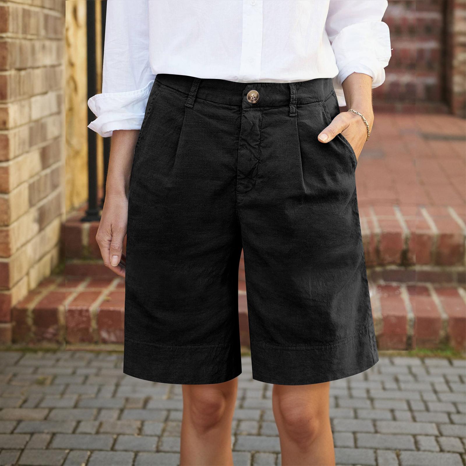 

Women s High Waist Solid Color Casual Trousers Workout Pants 1/2 Shorts L чорний