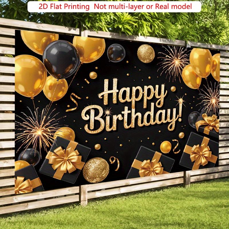 Party Backdrop Black Elegant Flat Golden Serves Photos Celebration Photo Booth Birthday Party Decor