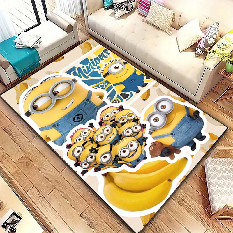 Minions Themed Round Rug Cartoon Flannel Carpet Non-Skid Floor Mat Children Playroom Bedroom Home Decor