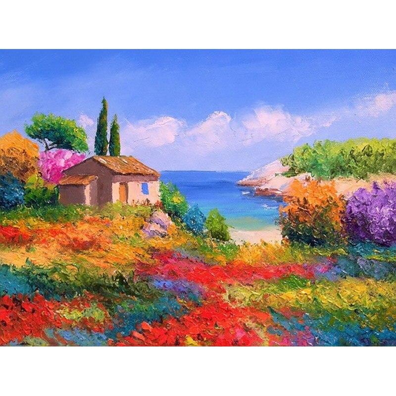 New 5D DIY Diamond Painting Sea View Town Diamond Embroidery Scenery Cross Stitch Full Round Drill Home Decor Manual Gift