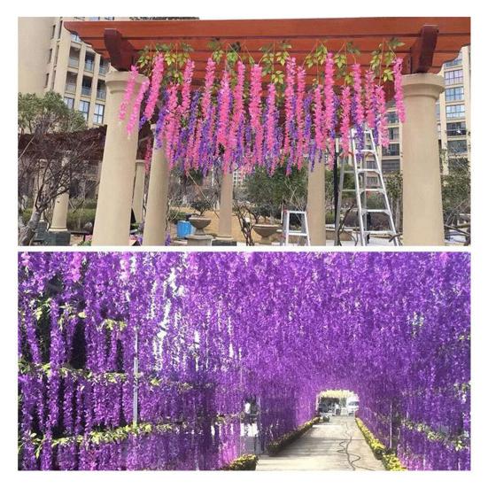 10Pcs Artificial Wisteria Vine Indoor Outdoor Wall Hanging Fake Flower Garland Home Wedding Party Festival Simulated Floral Decoration