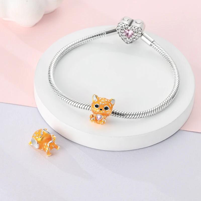 Cute Cheetah Heart-Shaped Beads Copper Plated Original Beads Fit Originalcharms Jewelry Gifts For Women