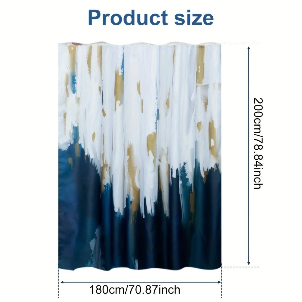 Elegant Abstract Watercolor Shower Curtain - Quick-Drying, Waterproof Polyester,Blue, White & Gold Design