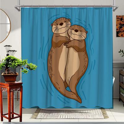 1 pièce Rideau de douche Loutres Mignonnes - Adorable Motif Animal de la Forêt, Tissu Polyester Durable, 70. 8x70. 8 pouces avec 12 crochets,