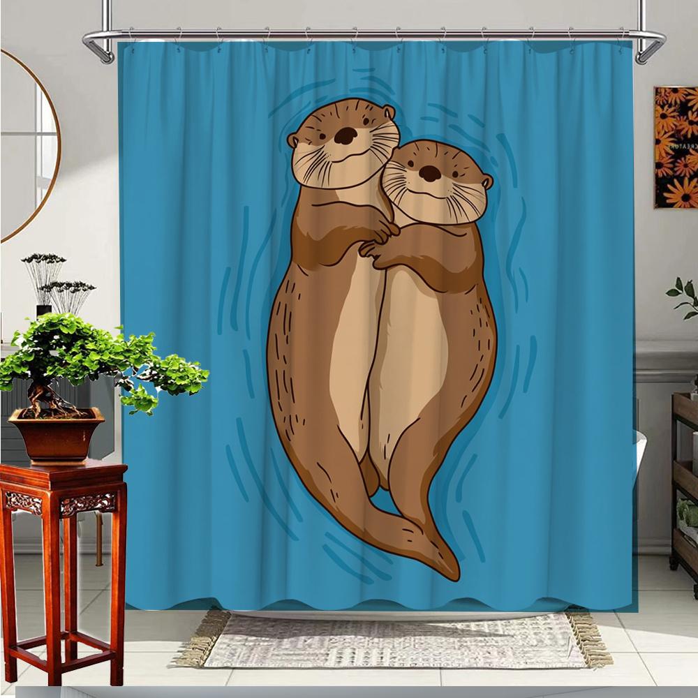 1pc Cute Otters Shower Curtain - Adorable Forest Animal Design, Durable Polyester Fabric, 70. 8x70. 8 Inches with 12 Hooks,