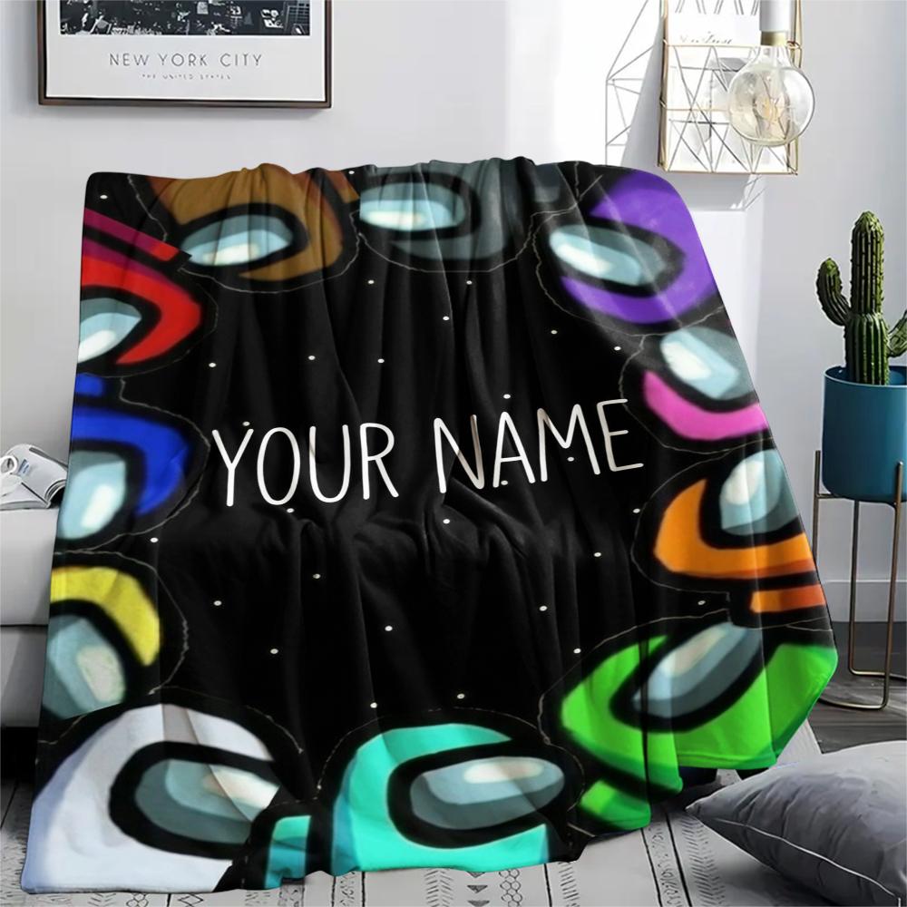1PC Custom Name Among us Patterned Flannel Blanket Suitable For All Seasons for Home Decor Warmth and Comfort Gifts Holiday Present_xia