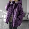 Womens Mid-Length Hooded Puffer Coat With Quilted Design Warm White Duck Down Fill Oversized Fit
