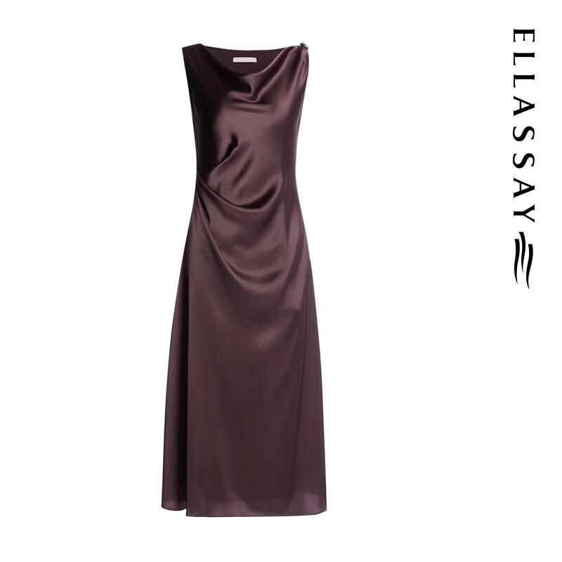 ELLASSAY 2026 Summer Triacetate Cowl Neck Satin Dress