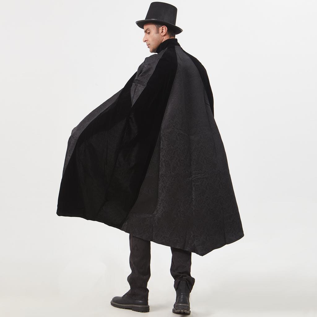 Halloween Court Gentleman Men's Trench Coat, Autumn and Winter Stage Performance Clothes Party Jacquard Coat Cape