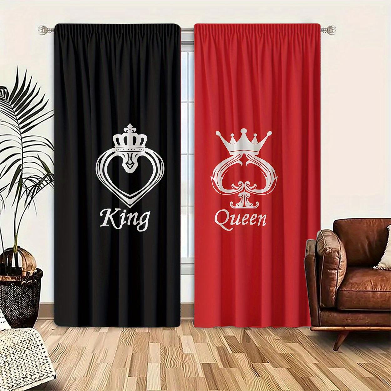 

Set Of 2 King Queen Crown Print Curtain Panels Polyester Peach Skin Drapes Bedroom Sheer For Decor Made With Rod Pocket W100*H70(CM)-Grommet top&2PCS