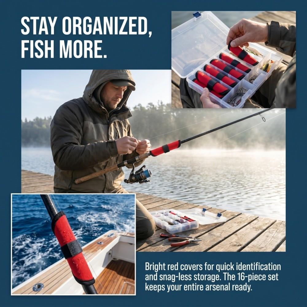 16PCS 5.91 Inch Fishing Lure Covers Red Fish Hook Bait Covers Safe Fishing Lure Wraps  for Fishermen