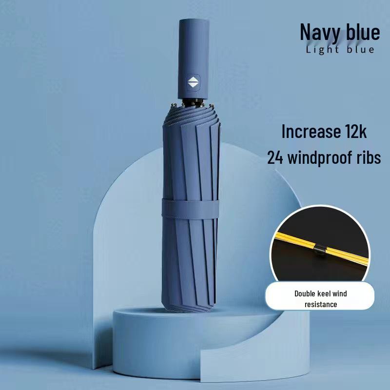 24-Rib Reinforced Automatic Folding Umbrella with UV Protection