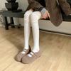 Wełniana wersja retro dwurzędowe wełniane płaskie buty Mary Jane damskie pojedyncze buty zimowe pluszowe ciepłe bawełniane buty puszyste buty