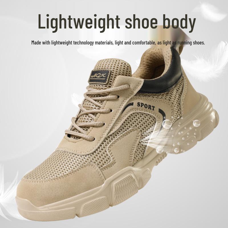 Men's Lightweight Breathable Mesh Safety Shoes - Anti-Smash, Anti-Puncture, Anti-Slip Soft Sole Work Shoes.