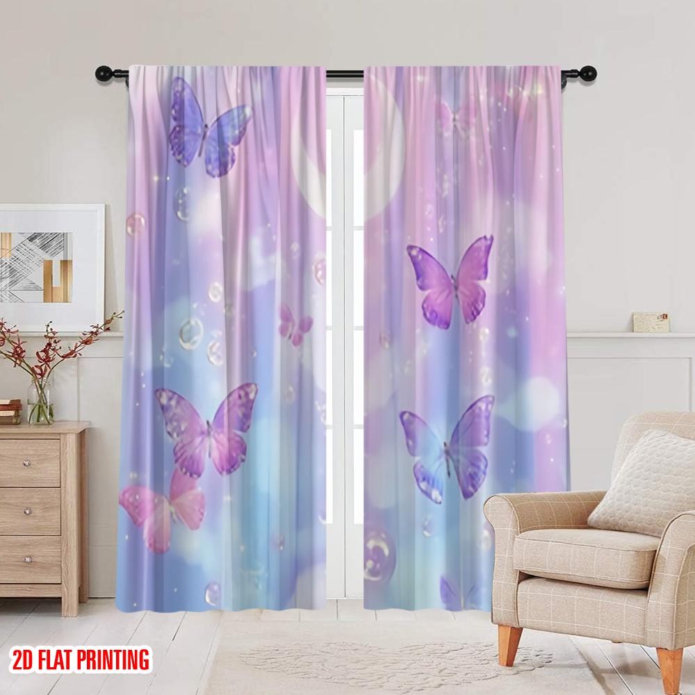 2D Flat Printing 2pcs Drapes Butterfly 00 Durable Polyester,Without Electricity Family Party Applies To Holiday Portraits and