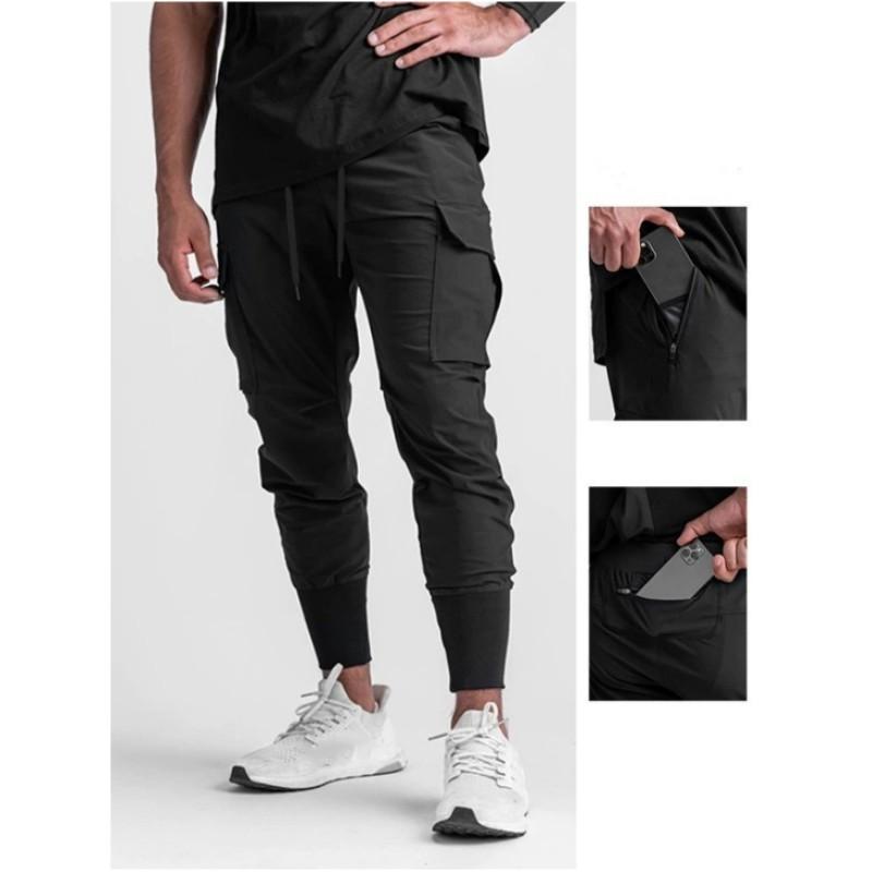 Men's Spring Solid Color Quick-drying Sports Pants Youth Mid-waist Multi-pocket Casual Pants