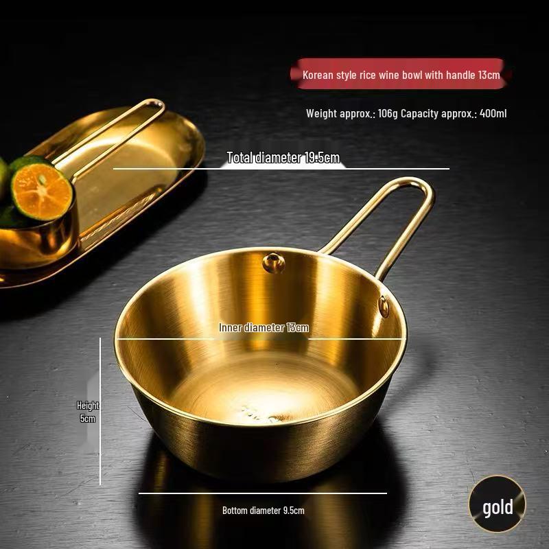 Juego de Cuenco para Vino de Arroz y Plato para Aperitivos de Acero Inoxidable con Doble Asa Estilo Coreano