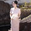 Pink Modern Chinese Style Long Cheongsam Dress Women 2026 Vintage Inspired Daily Wear With Stand Collar