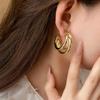 Exaggerated Three Layers C-Shaped Hoop Earring for Woman Elegant Vintage Geometric Statement Luxury Earrings Party Jewelry Gift