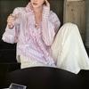 Ruffle Pink Stripe Blouse Tassel Long Sleeve Shirts Comfortable Women Shirt Top  Office