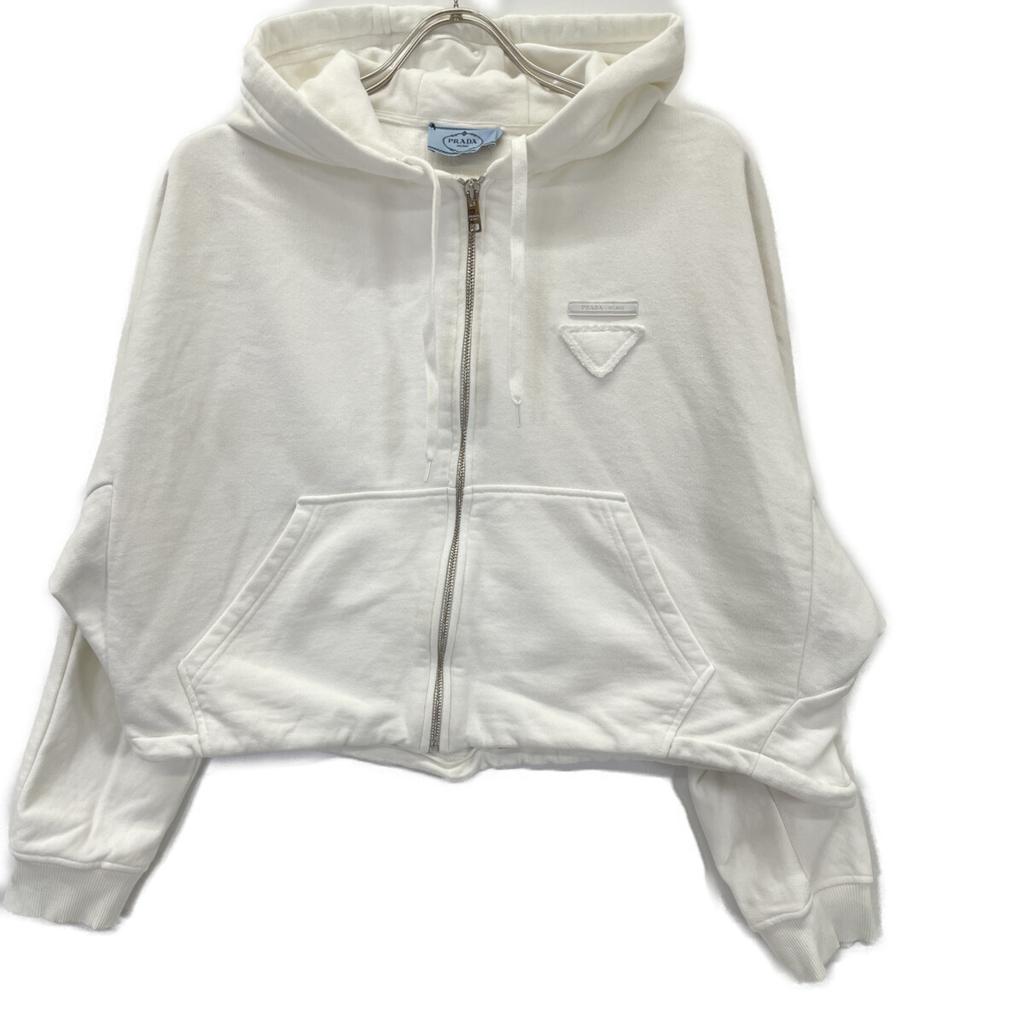 Prada White 138590 Triangle Crop Zip-Up Parka Jacket M whiteUsed