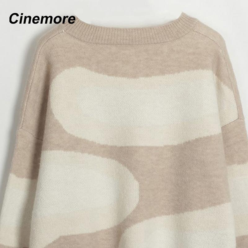 Cinemore Wiosna Jesień Damski Sweter Jednolity Oversize Casualowe Pulowery Ciepły Podstawowy Top z Długim Rękawem Okrągły Dekolt Dzianinowy Sweter Sweter