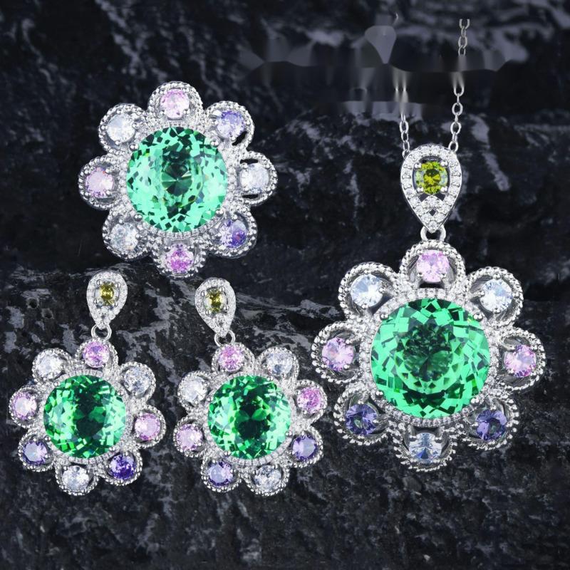 BELLA BOX Luxurious And Dynamic Mint Green Sunflower Jewelry Set Suitable For Women's Banquet And Party Fashion Jewelry