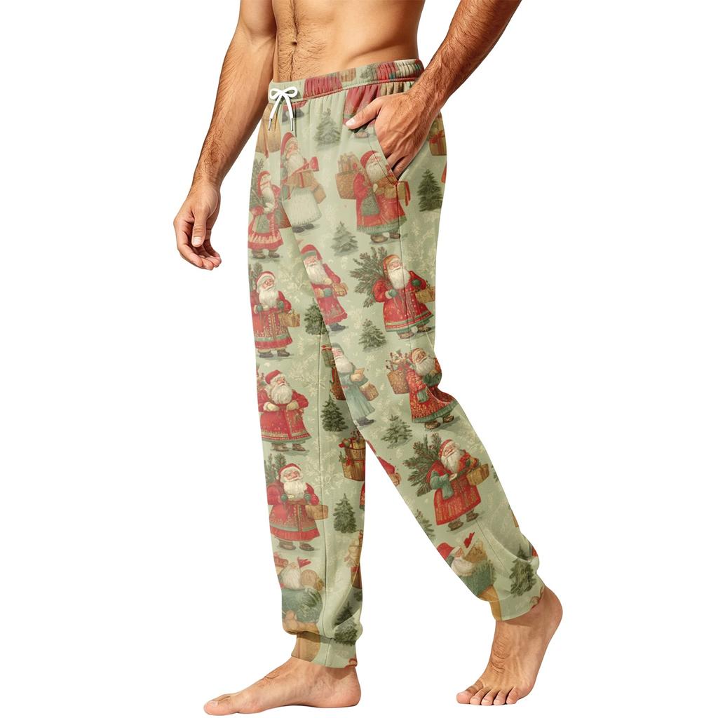 Men's Christmas Printed Pajama Pants Warm Pants for Winter