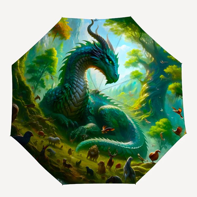 1pc Fantasy Forest Dragons Mythical Creatures Automatic Open/CloseUmbrella,Compact Umbrella for Men & Women Day Gift.A016