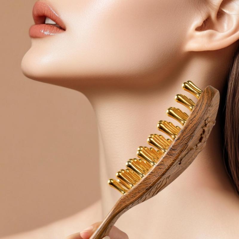 

Масажер для голови та інструмент Гуаша на 39 зубців Довга ручка Гребінець для масажу Гребінь для меридіанів голови та шкіри голови Потовщений Широкий дерев яний гребінь onesize