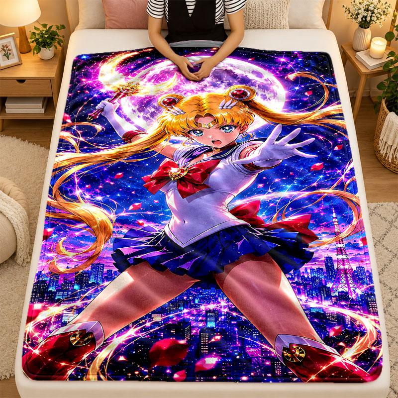 Flannel BlanketSailor Moon Warm Soft Throw Blanket for Indoor Sofa Bed Living Room Use