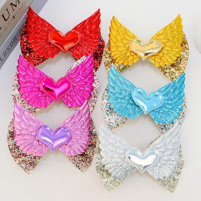 1PC Cute Girls Hair Bows with Clips Kids 4inch Sparkly Wing Hair Bows Barrettes Clips Heart Hairpins Children Hair Accessories