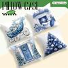 Blue Christmas Decor Cushion Pillowcase Printed Polyester 45X45Cm Throw Pillowcover Decorative Sofa Cushion Pillowslip Decor